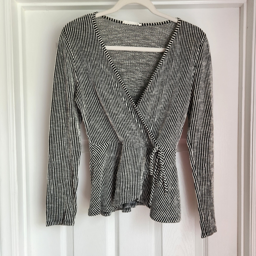 Faux Wrap Stripped Shirt, Size Medium